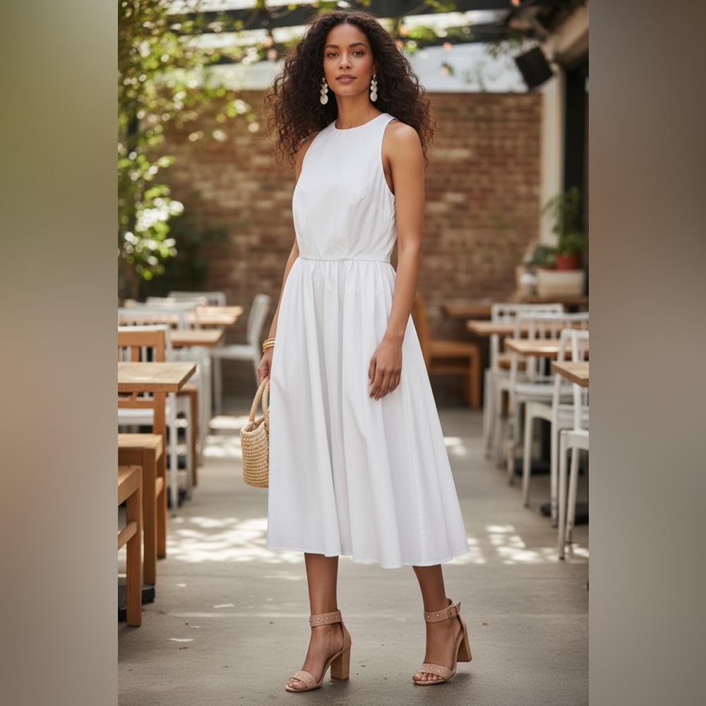J. Crew High-Neck Cotton Poplin Midi Dress